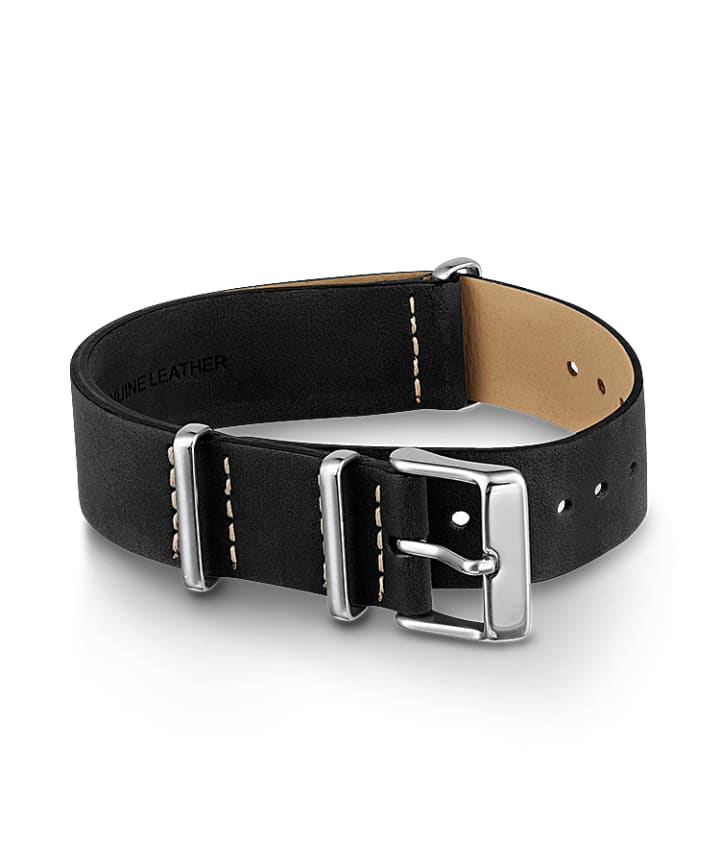 20mm Leather Slip-Thru Double Layer Strap with Timex Pay Black large
