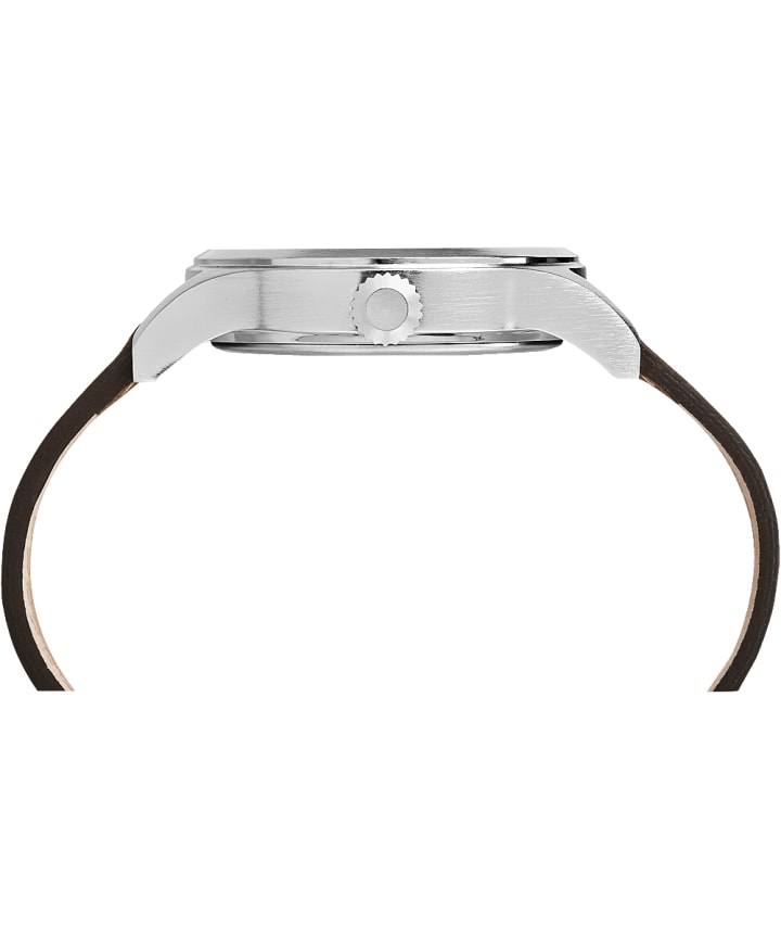 Expedition Scout 40mm Leather Strap Watch Silver-Tone/Brown/Black large