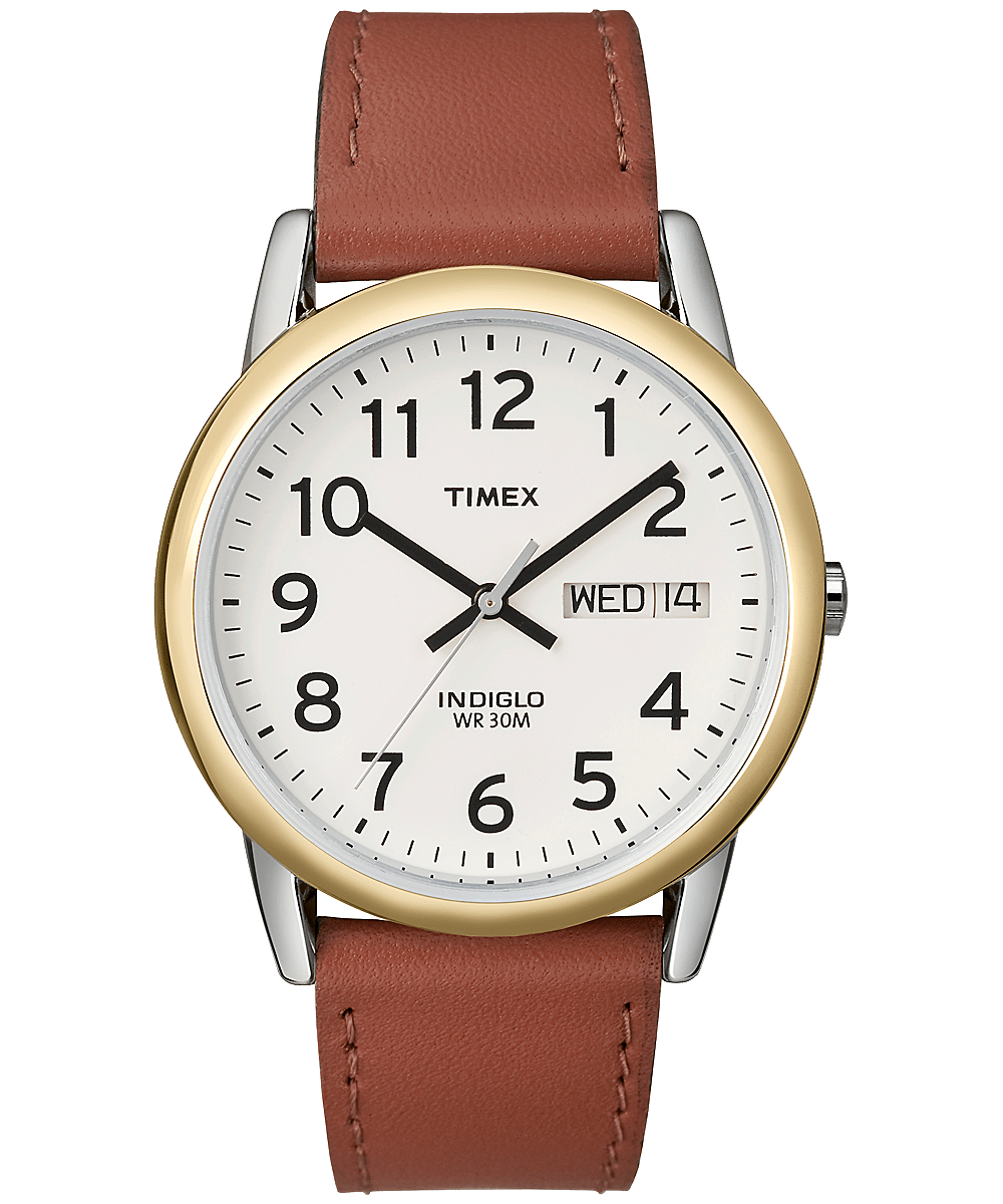 Easy Reader 35mm Leather Watch with Day Date Timex