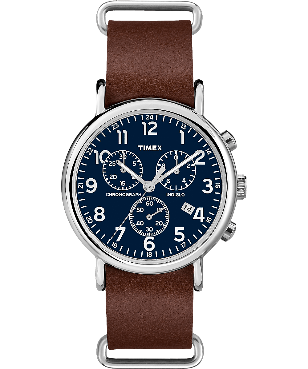 Weekender Chrono 40mm Dark Leather Watch - Timex US