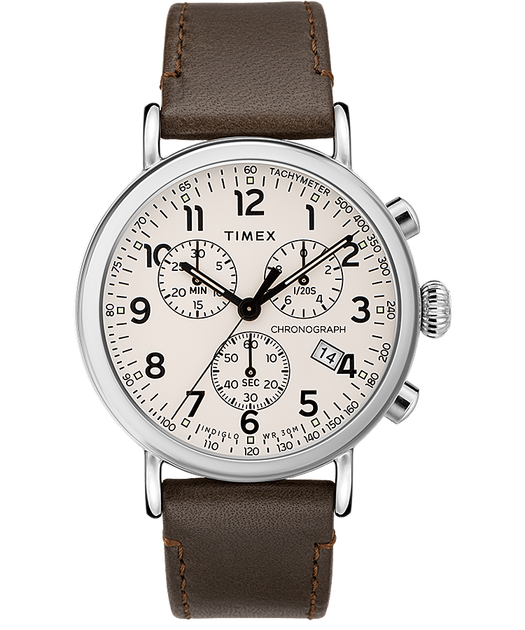 Standard Chronograph 41mm Leather Strap Watch - Timex UK