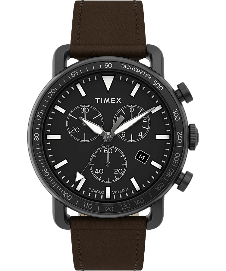 Port Chronograph 42mm Leather Strap Watch Timex US