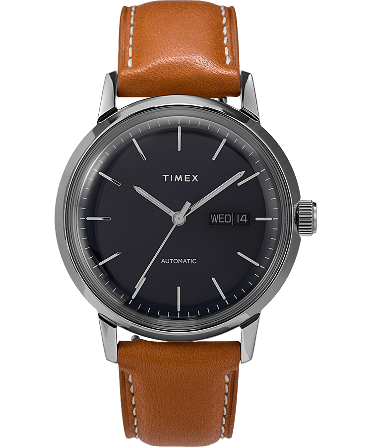 Marlin Automatic 40mm Leather Strap Watch with Day Date - Timex US
