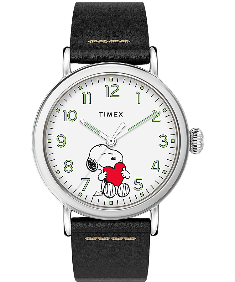Timex x Peanuts Valentines Day Standard 40mm Leather Strap Watch - Timex UK