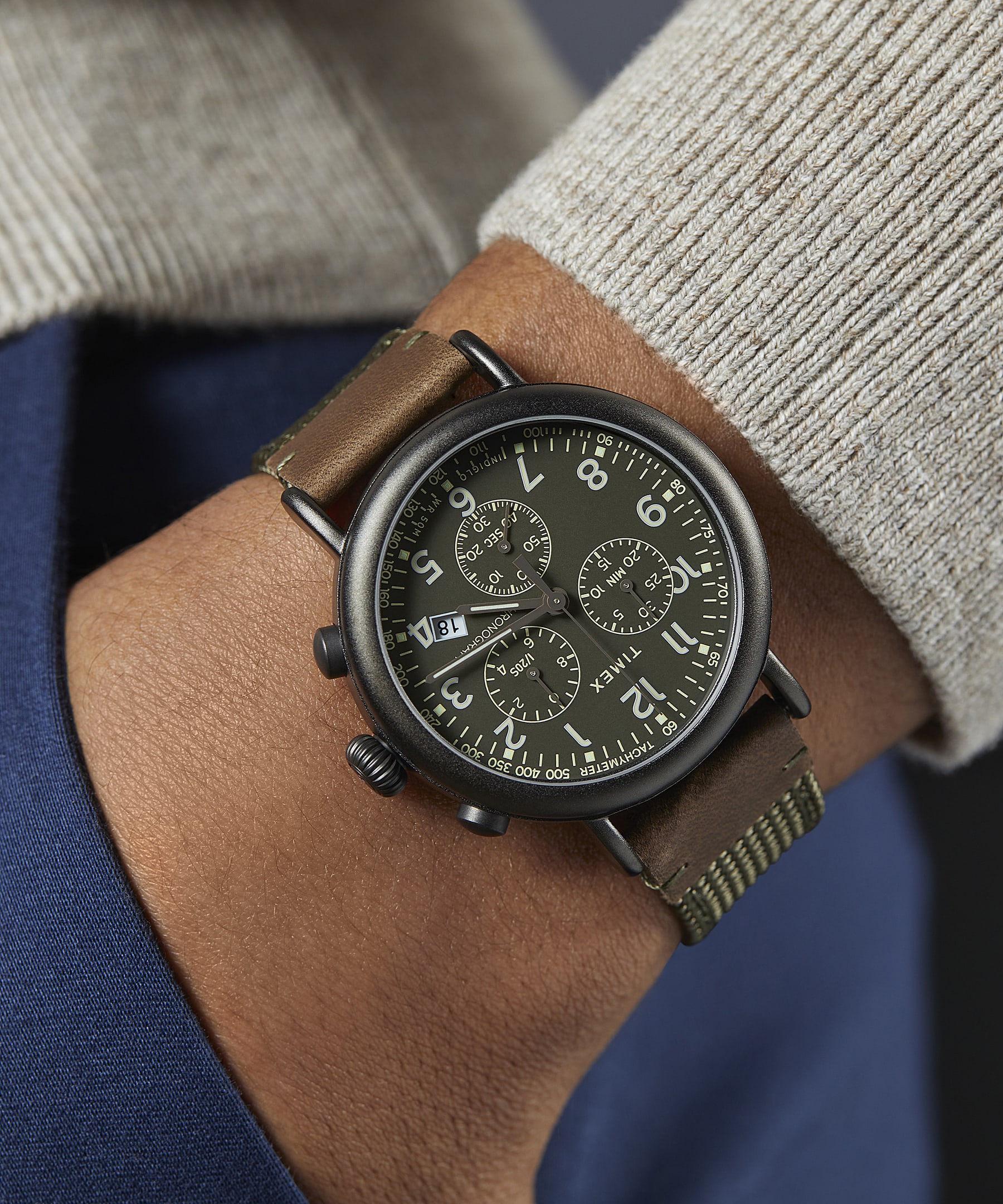 Timex Standard Chronograph 41mm Fabric and Leather Strap Watch - Timex EU