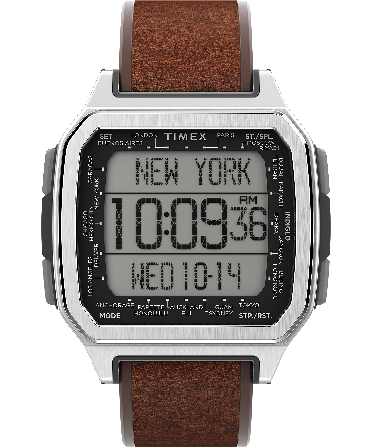 Command Urban&trade; 47mm Leather Strap Watch Silver-Tone/Brown large