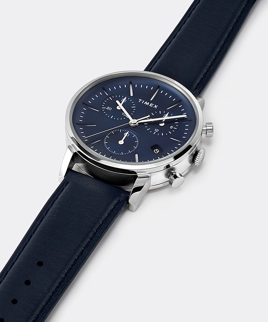 Midtown Chronograph 40mm Leather Strap Watch Stainless-Steel/Blue large