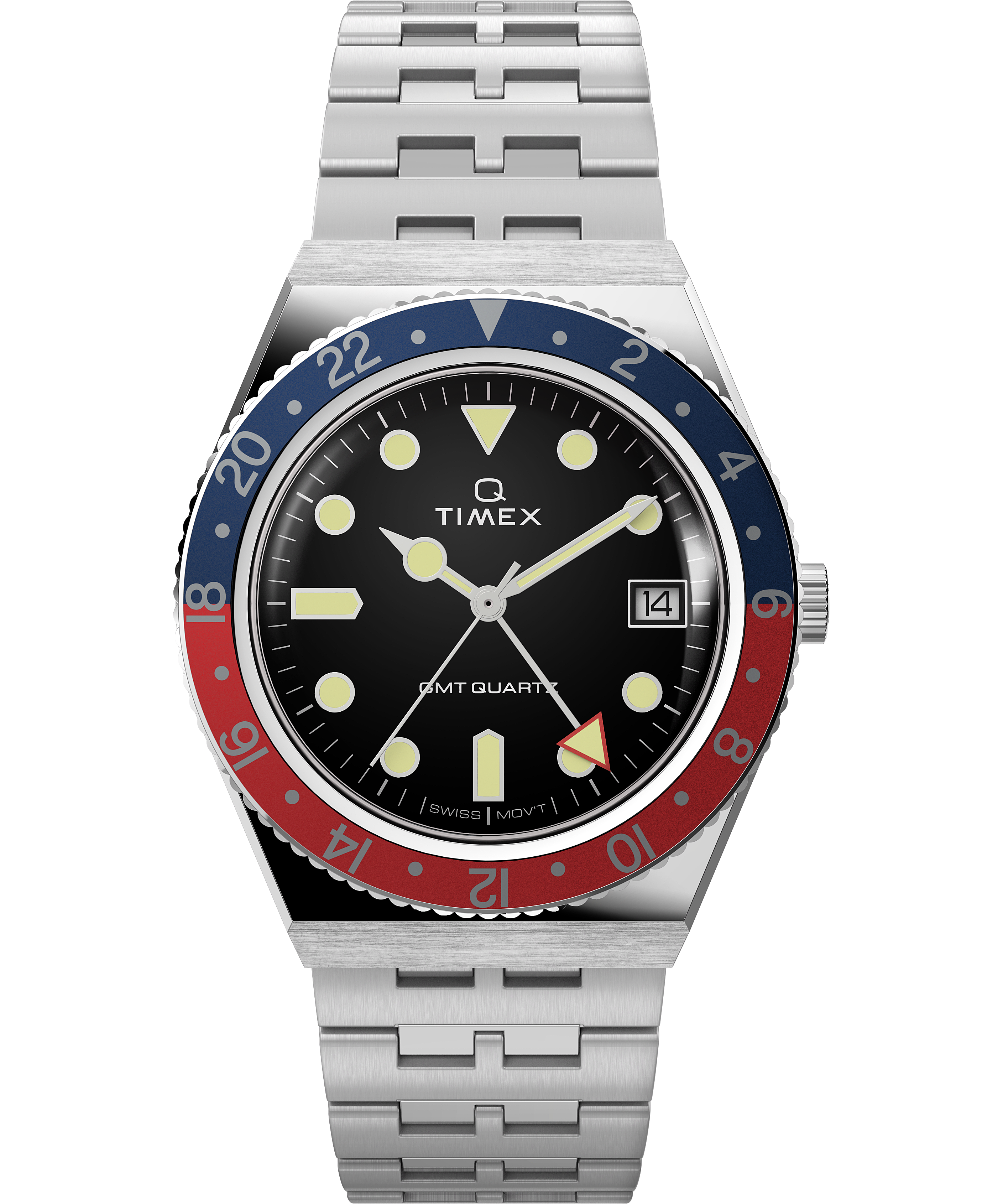 Top 59+ imagen q timex gmt 38mm stainless steel bracelet watch