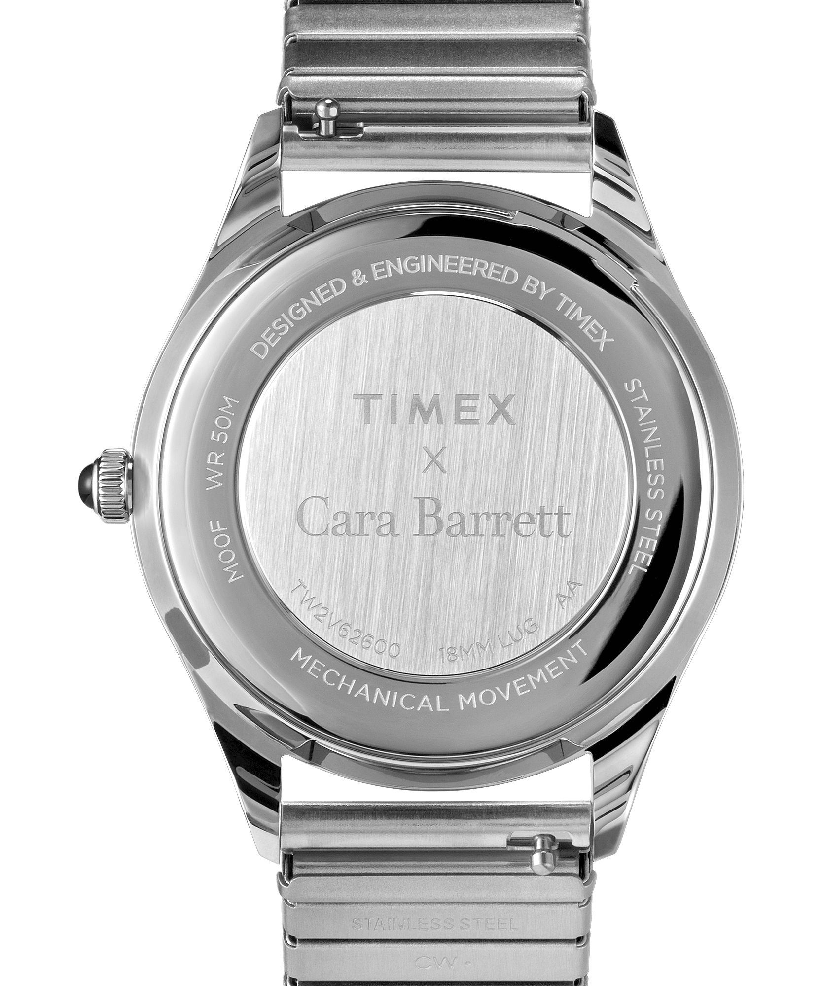 Timex x Cara Barrett Mechanical 36mm Stainless Steel Expansion Band ...