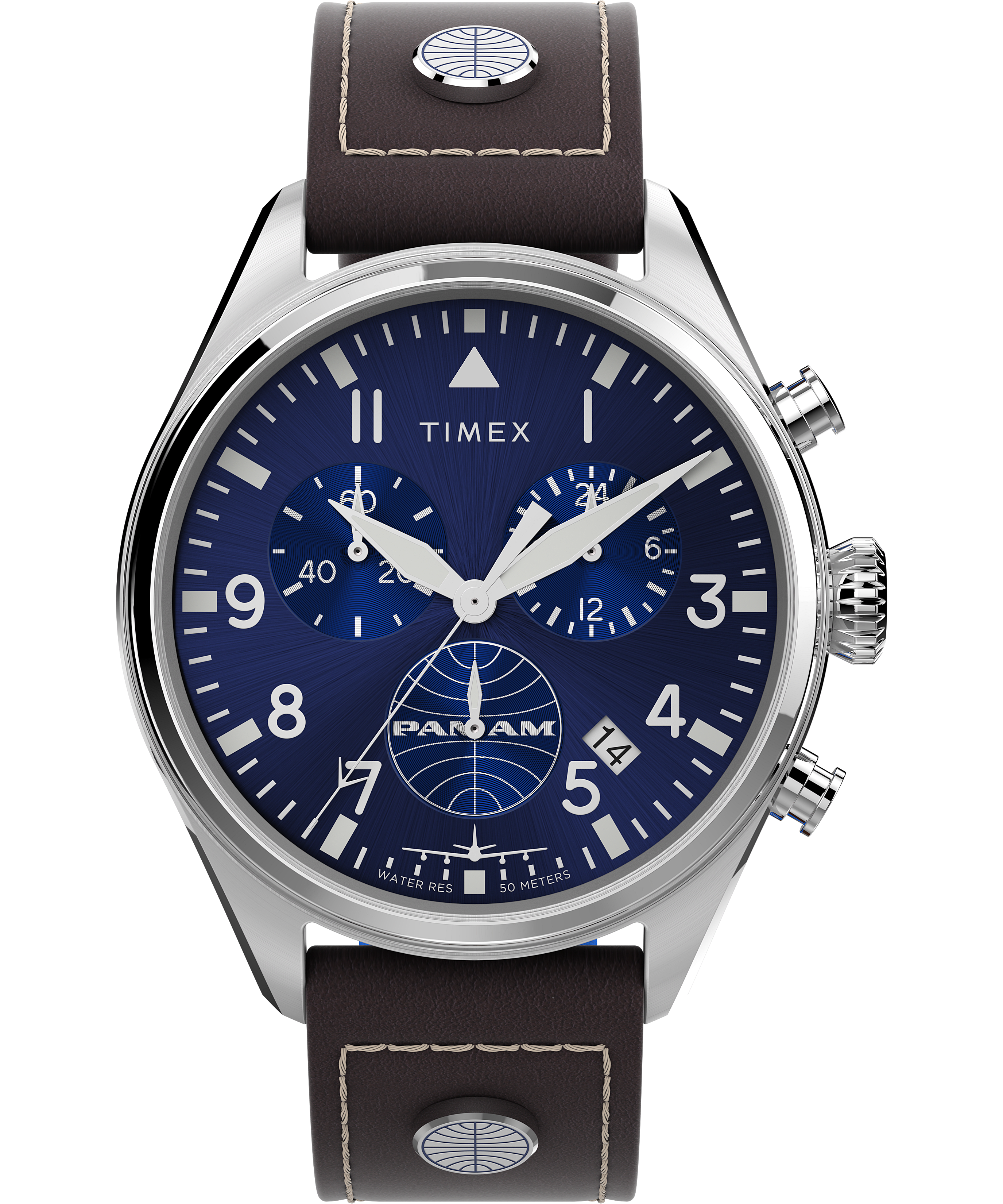 Timex X Pan Am Chronograph 42mm Leather Strap Watch - Timex UK