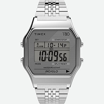 Front View of Timex T80 34mm Stainless Steel Bracelet Watch Silver-Tone 1.0