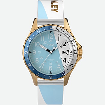 Front View of Timex X Cynthia Rowley Navi 38mm Silicone Strap Watch Stainless-Steel/Blue 1.0