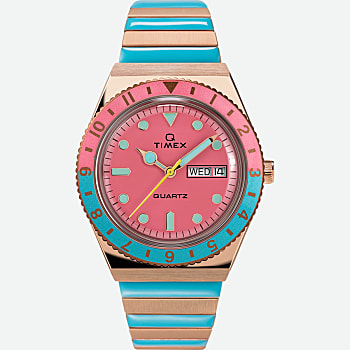 Front View of Q Timex Malibu 36mm Stainless Steel Expansion Band Watch Rose-Gold-Tone/Two-Tone/Pink 1.0