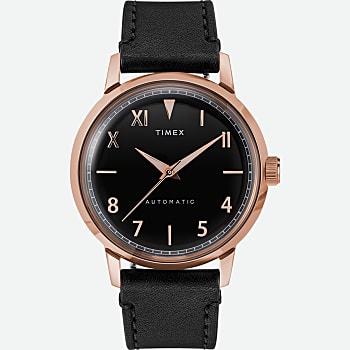 Front View of Marlin&reg; Automatic California Dial 40mm Leather Strap Watch Rose-Gold-Tone/Black 1.0