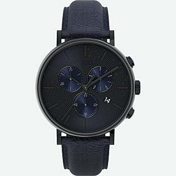 Front View of Fairfield Chronograph 41mm Leather Strap Watch Black/Blue 1.0