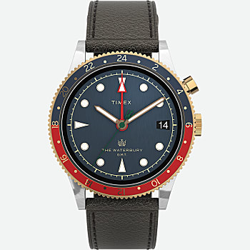 Waterbury Traditional GMT 39mm Leather Strap Watch