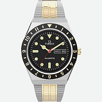 Front View of Q Timex Reissue 38mm Stainless Steel Bracelet Watch Stainless-Steel/Two-Tone/Black 1.0
