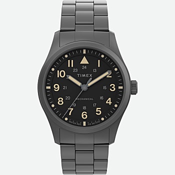 Front View of Expedition North Field Mechanical 38mm Stainless Steel Bracelet Watch Black 1.0