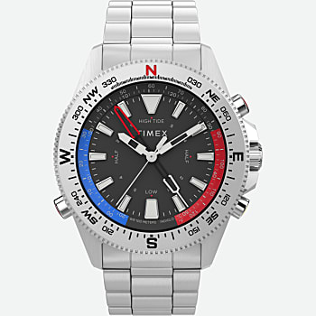 Front View of Expedition North Tide-Temp-Compass 43mm Stainless Steel Bracelet Watch Stainless-Steel/Black 1.0