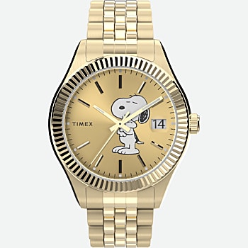 Front View of Timex Legacy x Peanuts 34mm Stainless Steel Bracelet Watch Gold-Tone 1.0