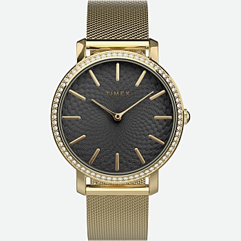 Front View of Transcend 34mm Stainless Steel Bracelet Watch Gold-Tone/Black 1.0