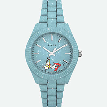 Front View of Timex Waterbury Ocean x Peanuts 37mm Recycled Bracelet Watch Blue 1.0