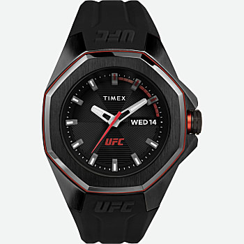 Front View of Timex UFC Pro 44mm Silicone Strap Watch Black 1.0