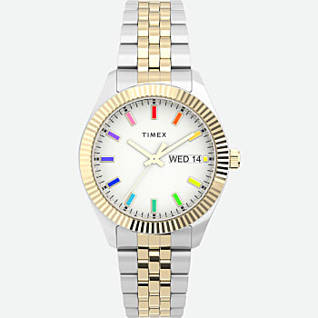 Front View of Legacy Rainbow 36mm Stainless Steel Bracelet Watch Two-Tone/White 1.0
