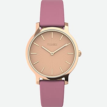 Front View of Transcend 34mm Leather Strap Watch Rose-Gold-Tone/Pink 1.0