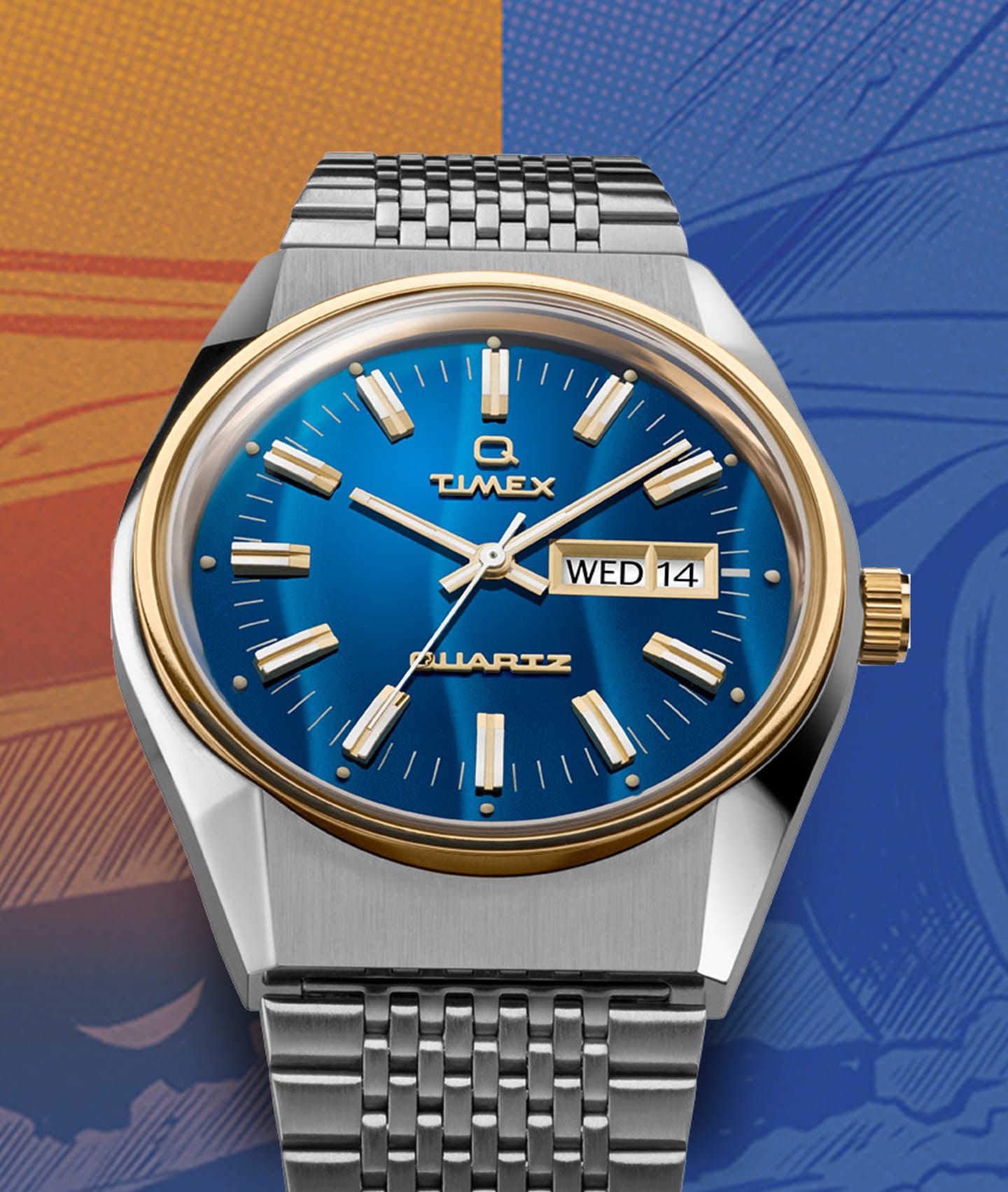 Q Timex Reissue Falcon Eye Stainless Steel Bracelet Watch.