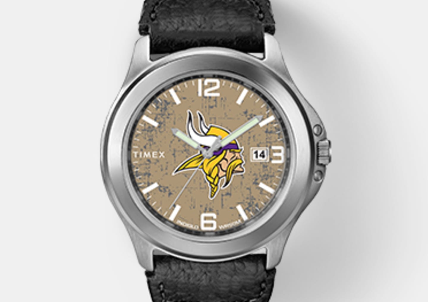 Silver Men's Vikings Watch With Black Straps and Viking Logo In The Center