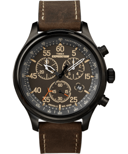 Expedition Field Chronograph 43mm Leather Watch Black/Brown large