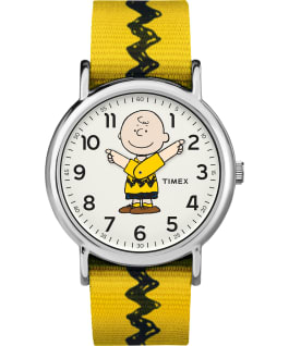 Charlie Brown 38mm Nylon Strap Watch Silver-Tone/Yellow/White large