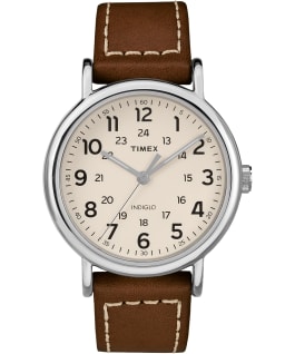 Weekender 2 Piece 40mm Leather Watch Silver-Tone/Brown/Cream large