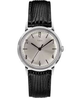 Marlin&reg; 34mm Hand-Wound Leather Strap Watch Black/Silver-Tone large