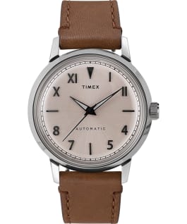 Marlin Automatic California Dial 40mm Leather Strap Watch Stainless-Steel/Brown/Natural large