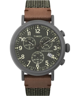 Timex Standard Chronograph 41mm Fabric and Leather Strap Watch Gunmetal/Green large