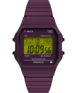 Timex T80 34mm Stainless Steel Expansion Band Watch with Perfect Fit Stainless-Steel/Purple large