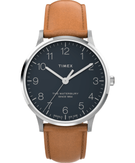 Waterbury Classic 40mm Leather Strap Watch Stainless-Steel/Tan/Blue large