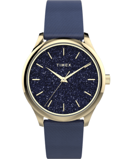 Celestial Opulence 32mm Textured Fabric Strap Watch Gold-Tone/Blue large
