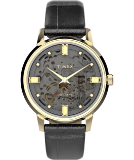 Unveil Automatic 38mm Leather Strap Watch Gold-Tone/Black/Gray large