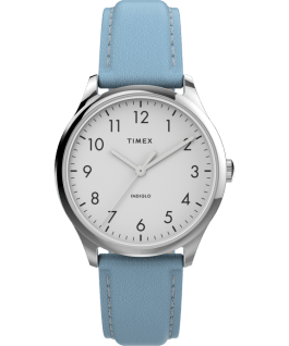 Modern Easy Reader 32mm Leather Strap Watch Silver-Tone/White large