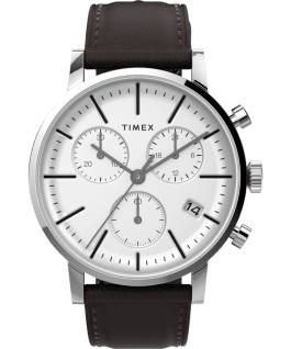 Midtown Chronograph 40mm Leather Watch Stainless-Steel/Brown/White large