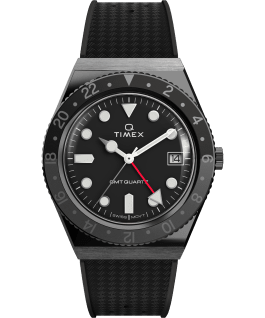 Q Timex GMT 38mm Synthetic Rubber Strap Watch Gunmetal/Black large