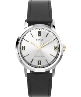 Marlin Hand Wound 34mm Leather Strap Watch Inspired by the Viscount Collection Stainless-Steel/Black/Silver-Tone large