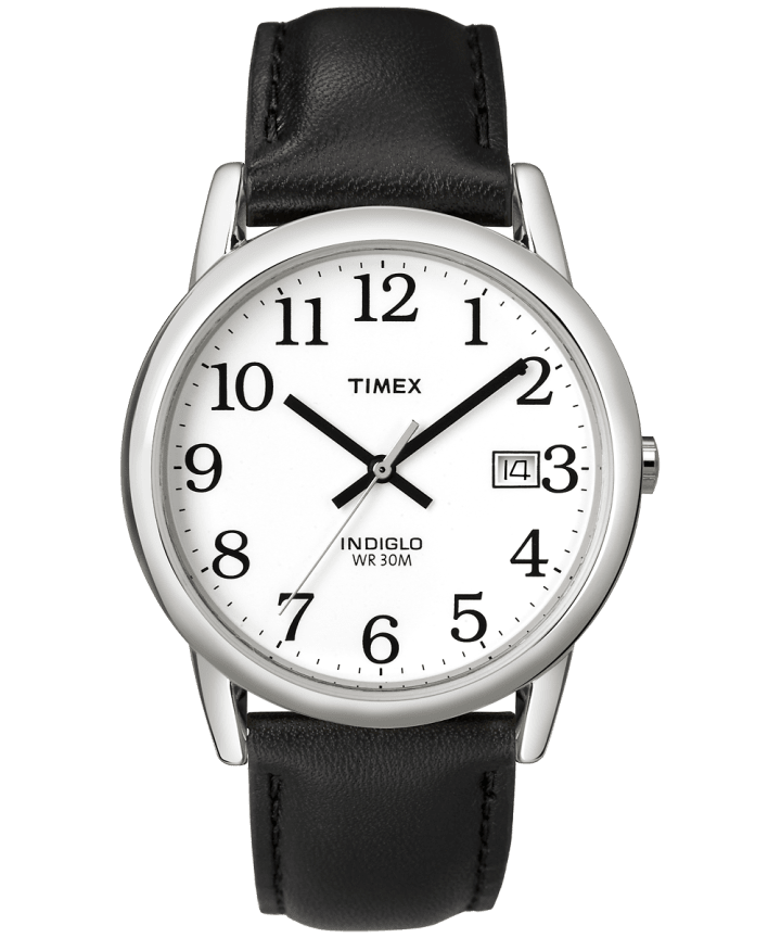 Easy Reader 35mm Leather Strap Watch Silver-Tone/Black/White large