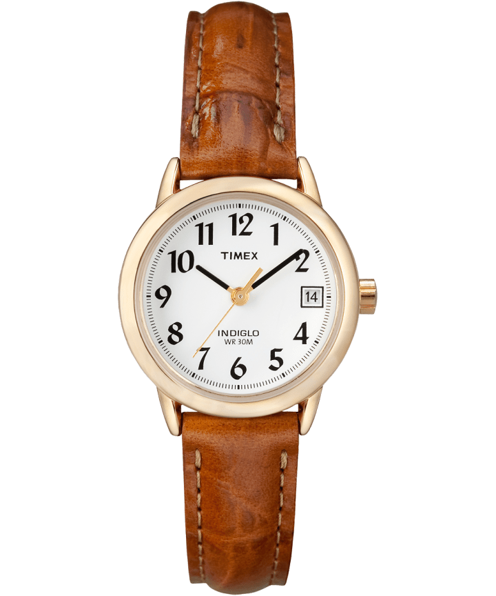 Easy Reader 25mm Leather Strap Watch Gold-Tone/Brown/White large