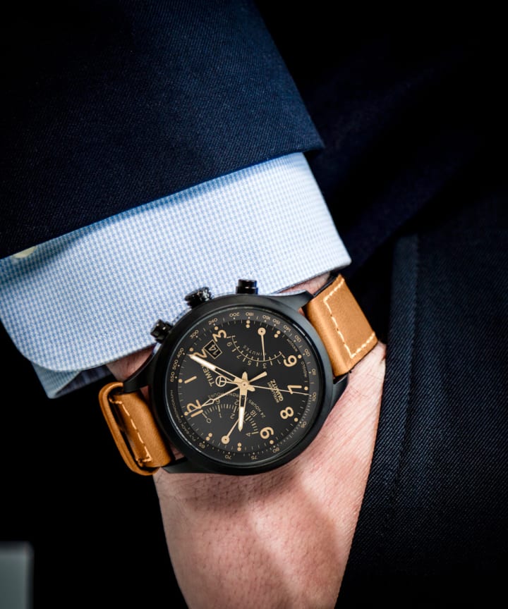 Intelligent Quartz® Flyback Chronograph 43mm Leather Strap Watch Black/Tan large