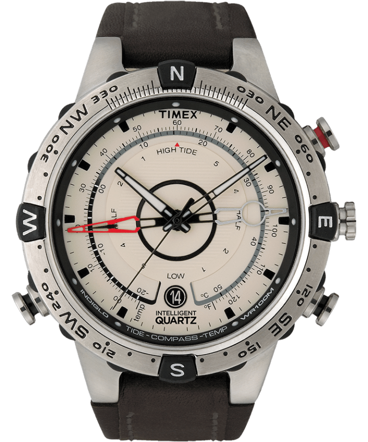 Intelligent Quartz® I-Control Tide Temp Compass 45mm Leather Strap Stainless-Steel/Brown/Natural large