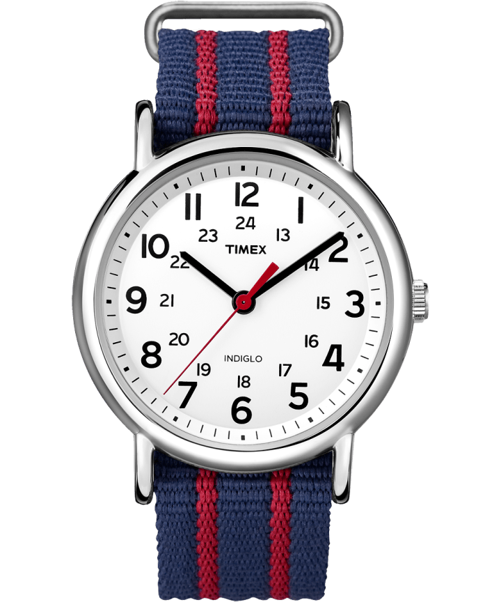 Weekender 38mm Fabric Strap Watch Chrome/Blue/White large